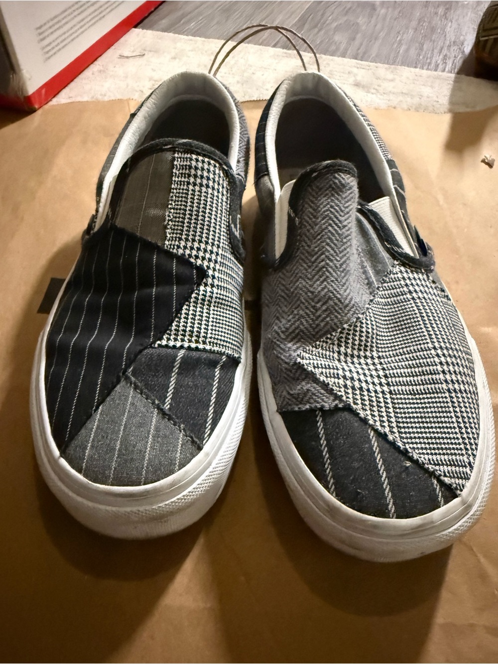 Vans Patchwork Pinstripe Slip-On Sneakers - Black & Gray Plaid
